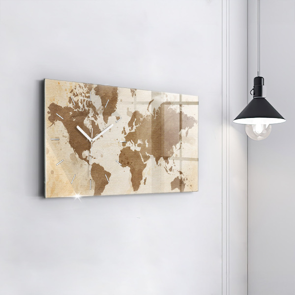 Glass wall clock rectangular Painted map of the world