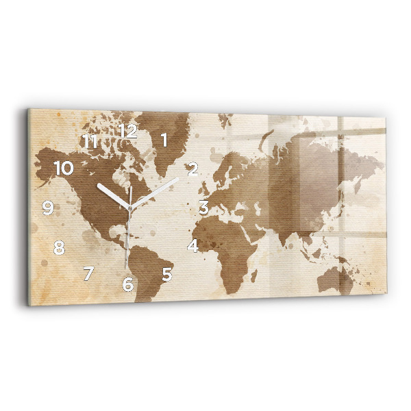 Glass wall clock rectangular Painted map of the world