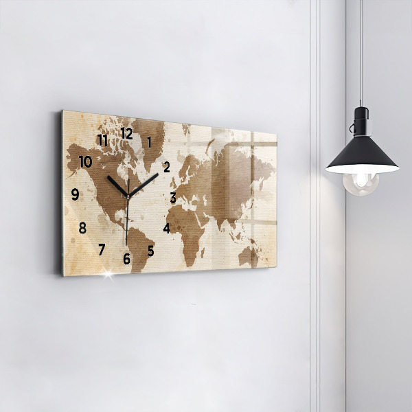 Glass wall clock rectangular Painted map of the world