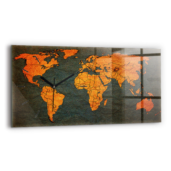 Glass wall clock rectangular World map