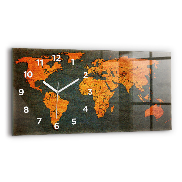 Glass wall clock rectangular World map