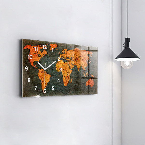 Glass wall clock rectangular World map