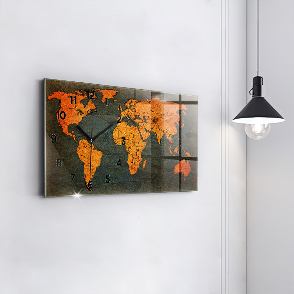 Glass wall clock rectangular World map