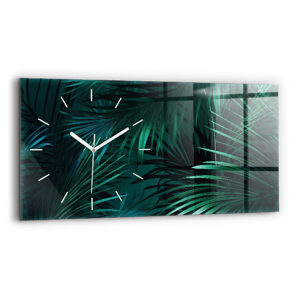 Glass wall clock rectangular Tropical leaves