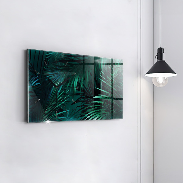 Glass wall clock rectangular Tropical leaves