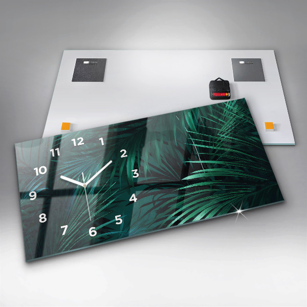 Glass wall clock rectangular Tropical leaves