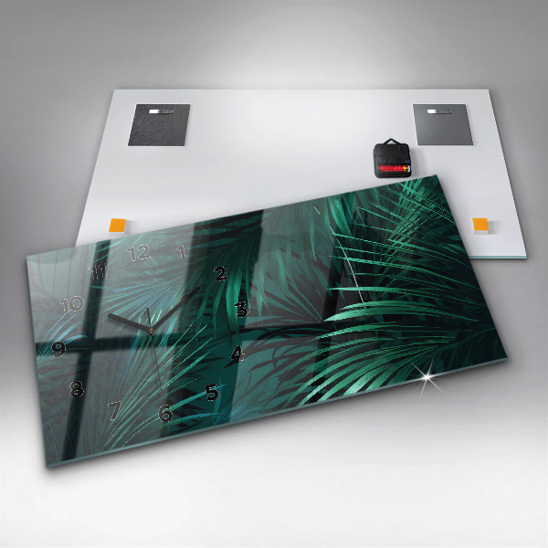 Glass wall clock rectangular Tropical leaves