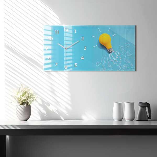 Glass wall clock rectangular Light bulb drawing