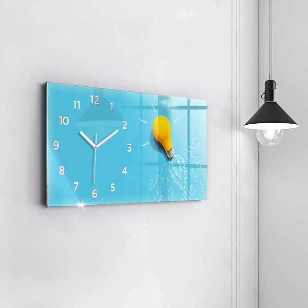 Glass wall clock rectangular Light bulb drawing