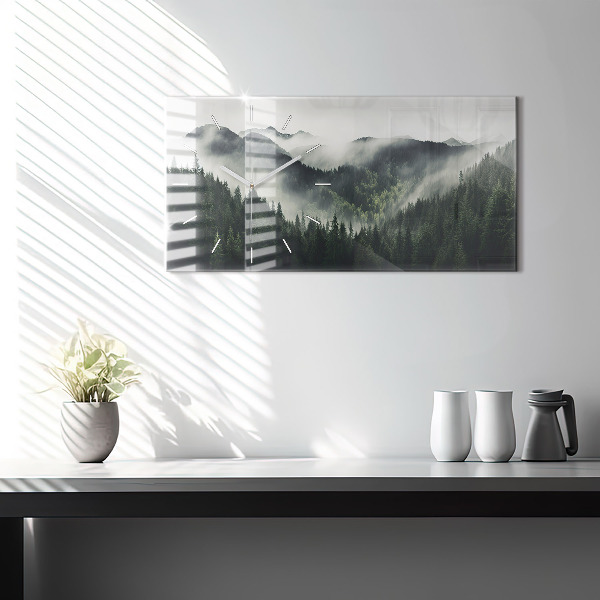 Glass wall clock rectangular Forest Landscape