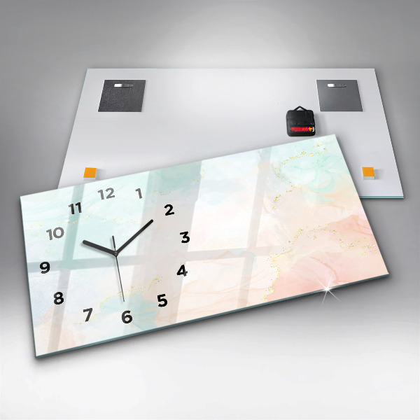 Glass wall clock rectangular Watercolor marble