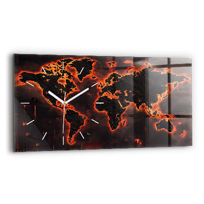 Glass wall clock rectangular World map