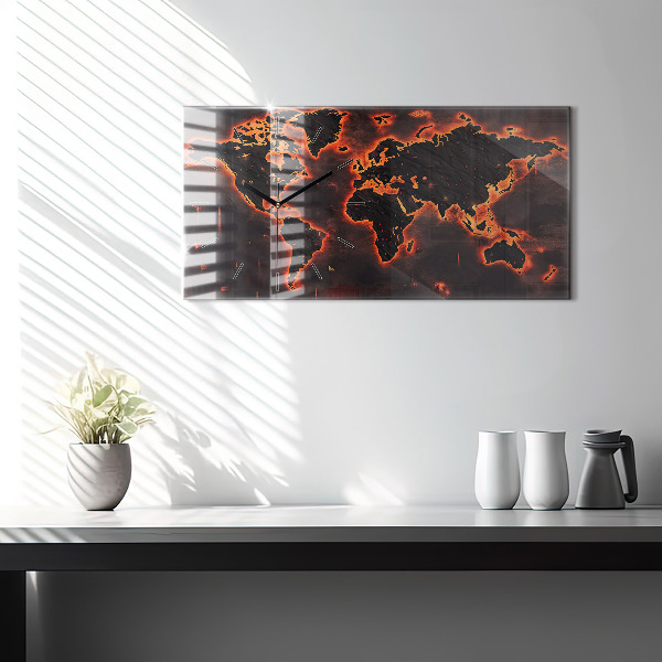 Glass wall clock rectangular World map