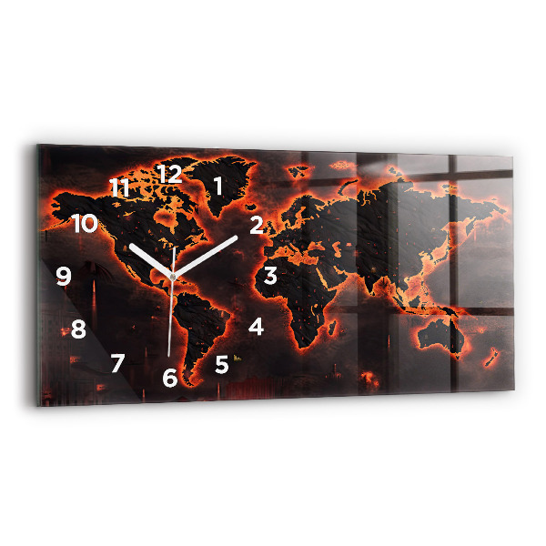 Glass wall clock rectangular World map