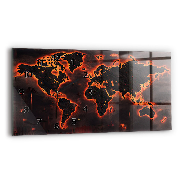 Glass wall clock rectangular World map