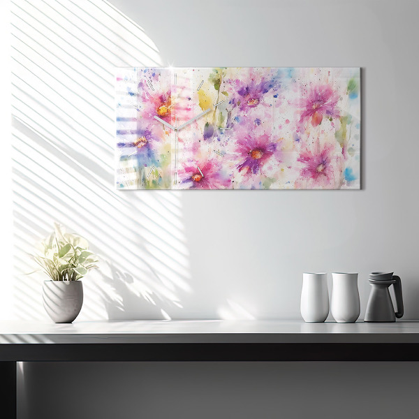 Glass wall clock rectangular Painted flowers