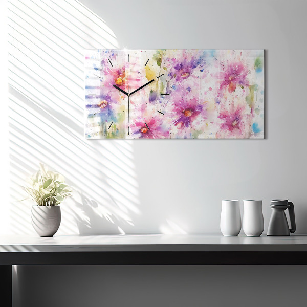 Glass wall clock rectangular Painted flowers