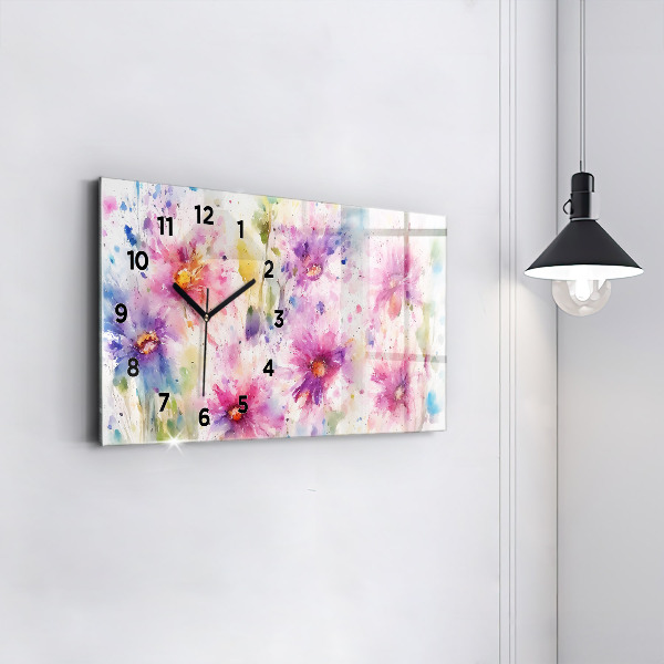 Glass wall clock rectangular Painted flowers