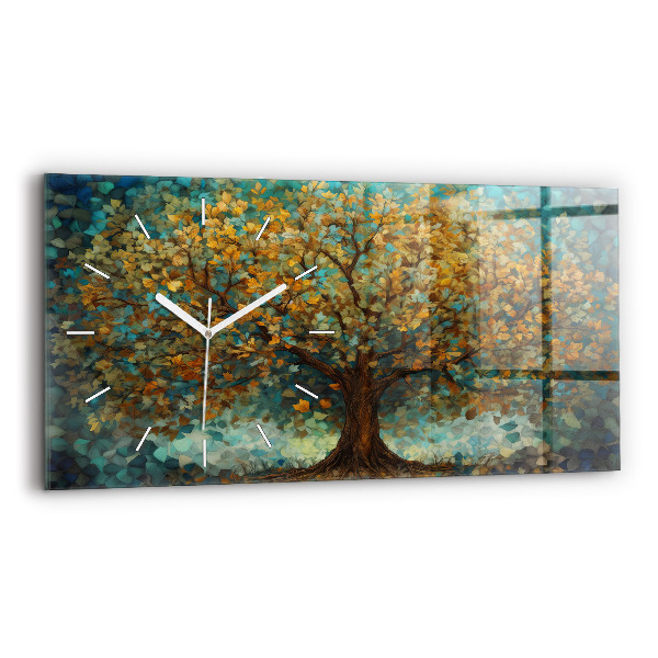 Glass wall clock rectangular Mosaic tree