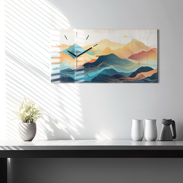 Glass wall clock rectangular Mountain landscape
