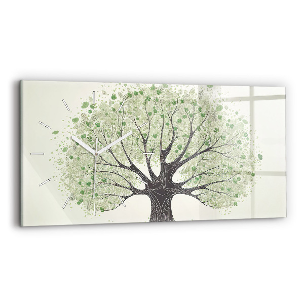 Glass wall clock rectangular Big tree nature