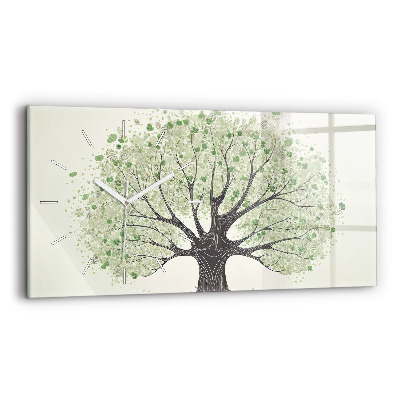 Glass wall clock rectangular Big tree nature