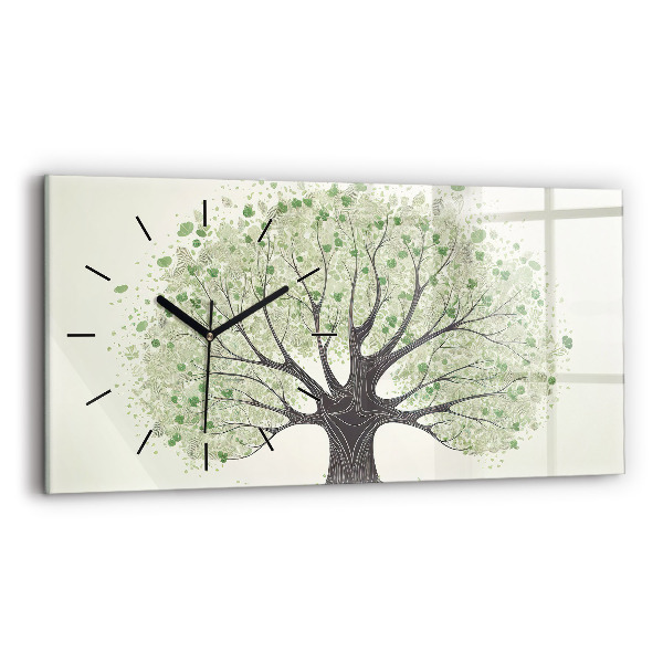 Glass wall clock rectangular Big tree nature