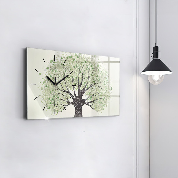 Glass wall clock rectangular Big tree nature