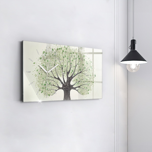 Glass wall clock rectangular Big tree nature