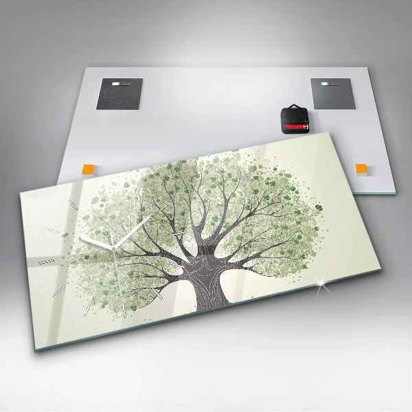 Glass wall clock rectangular Big tree nature