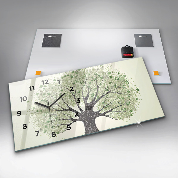 Glass wall clock rectangular Big tree nature