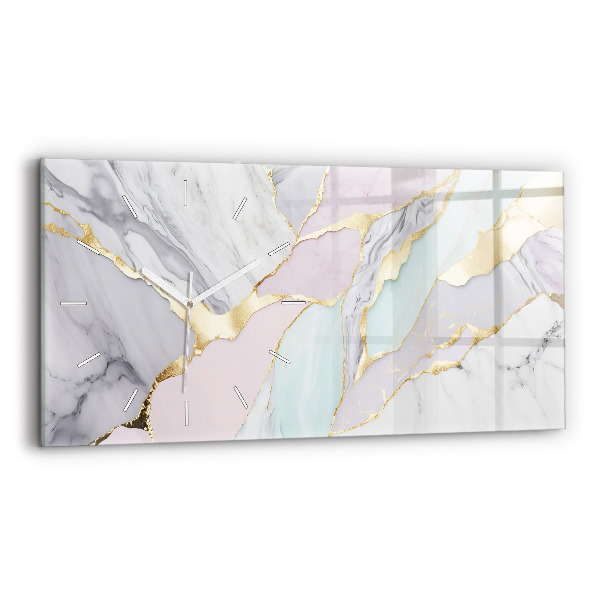 Glass wall clock rectangular Marble pattern