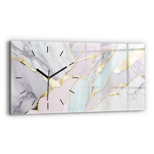 Glass wall clock rectangular Marble pattern