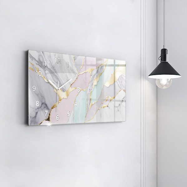 Glass wall clock rectangular Marble pattern