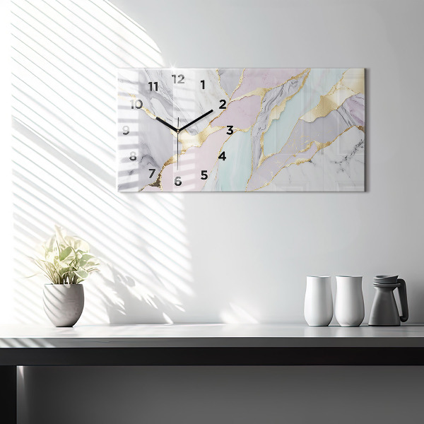 Glass wall clock rectangular Marble pattern