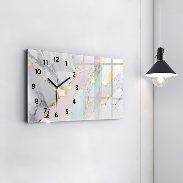Glass wall clock rectangular Marble pattern
