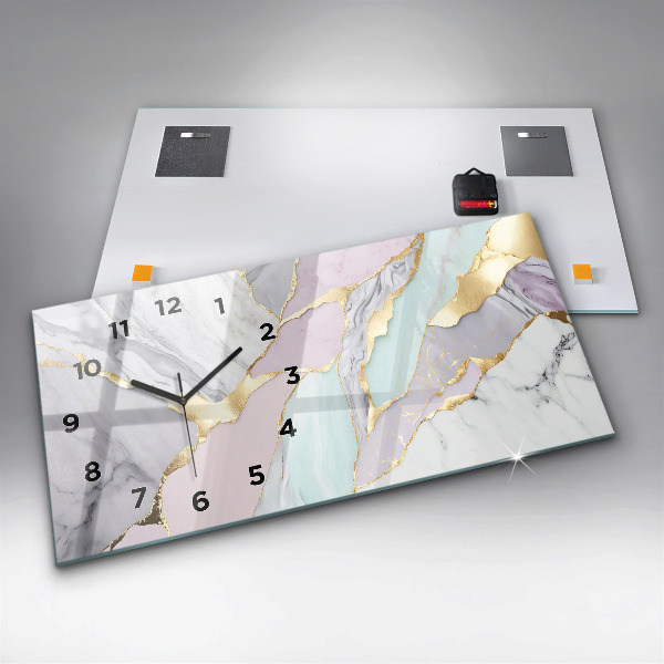 Glass wall clock rectangular Marble pattern
