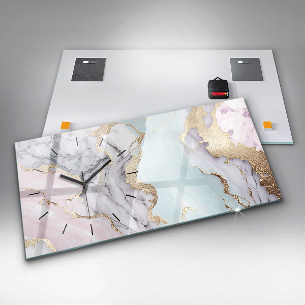 Glass wall clock rectangular Marble