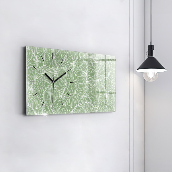 Glass wall clock rectangular Leaves nature pattern