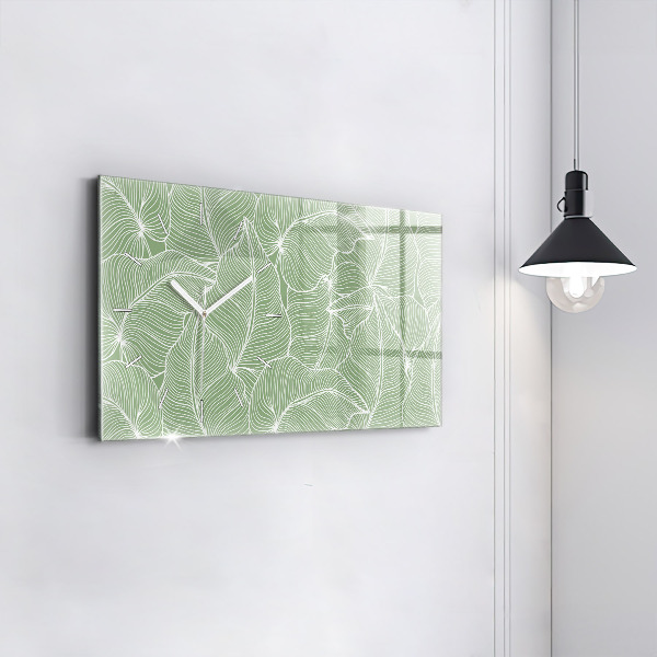 Glass wall clock rectangular Leaves nature pattern