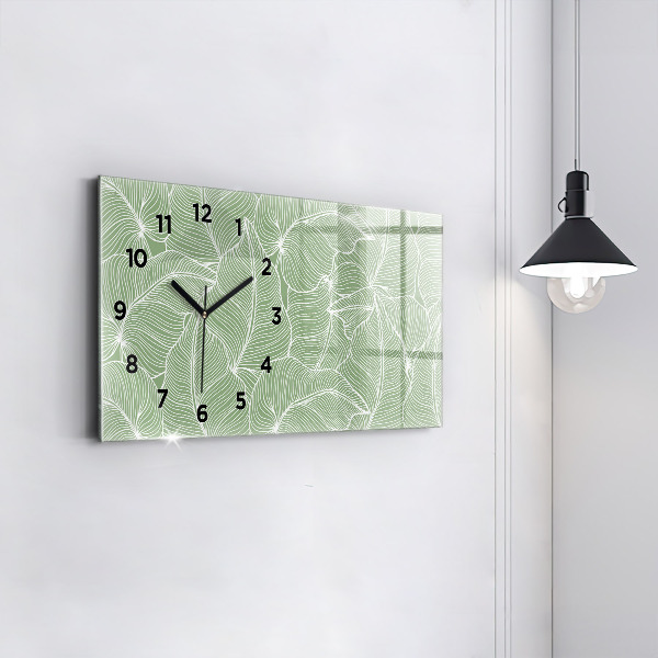 Glass wall clock rectangular Leaves nature pattern