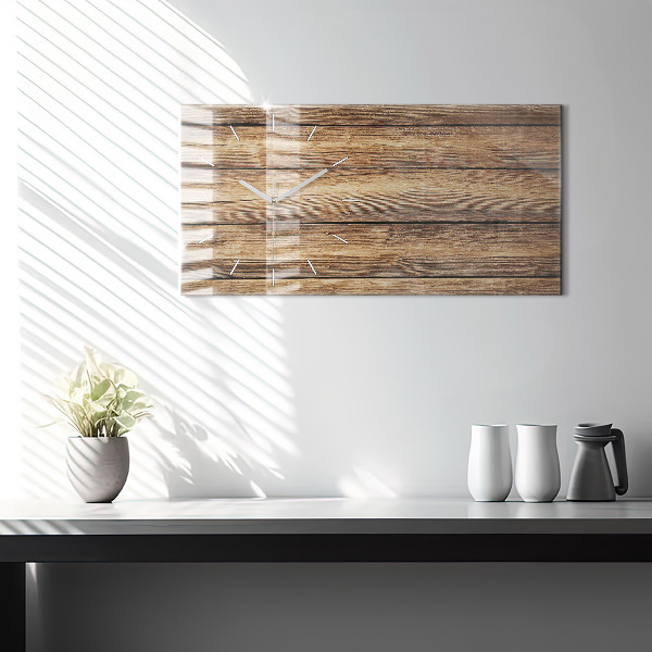 Glass wall clock rectangular Wooden boards