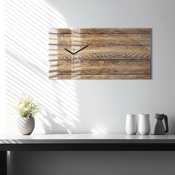Glass wall clock rectangular Wooden boards