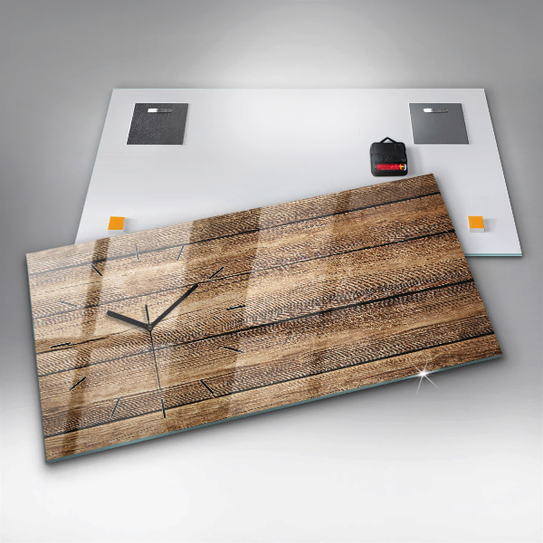 Glass wall clock rectangular Wooden boards