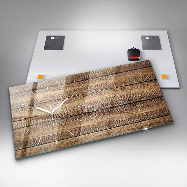 Glass wall clock rectangular Wooden boards