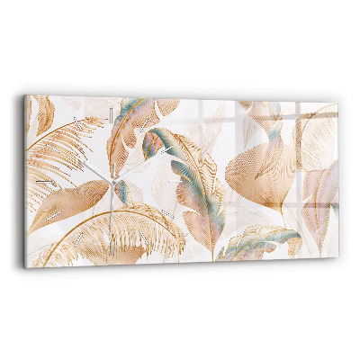 Glass wall clock rectangular Nature leaf pattern