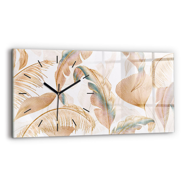 Glass wall clock rectangular Nature leaf pattern