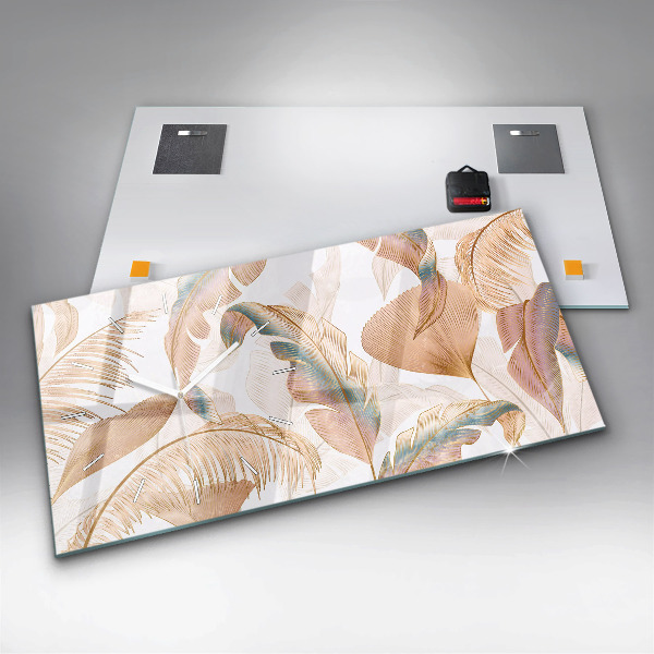 Glass wall clock rectangular Nature leaf pattern