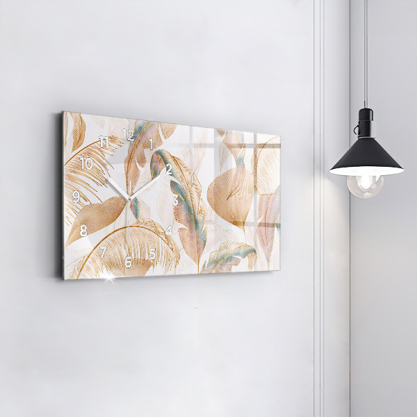 Glass wall clock rectangular Nature leaf pattern