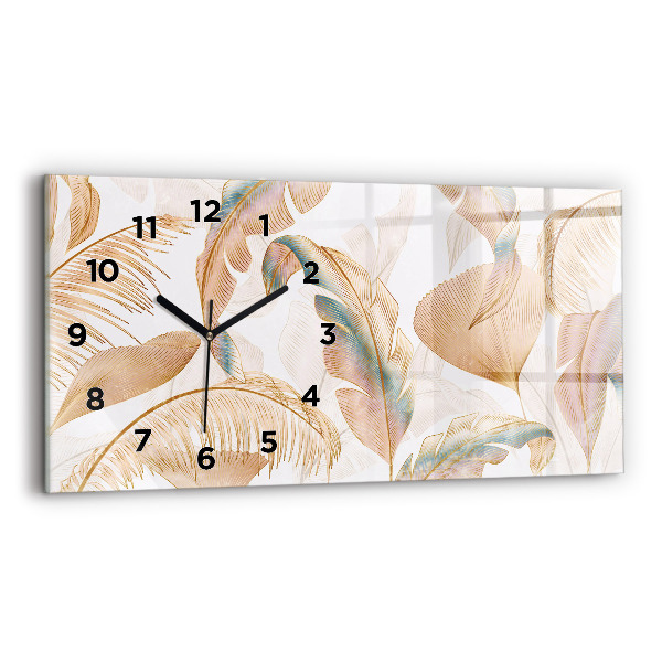 Glass wall clock rectangular Nature leaf pattern